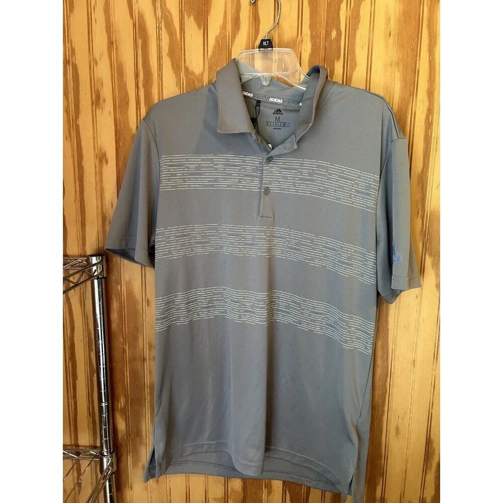 ADIDAS GOLF Mens Striped Short Sleeve Polo Shirt‎ Gray Collared NWT Size M